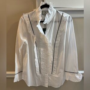 Tuckernuck Hazel Victorian Ruffle Mock Neck Button Down Blouse Top